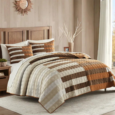 Wonderful Patchwork Striped Microfiber Quilt Set