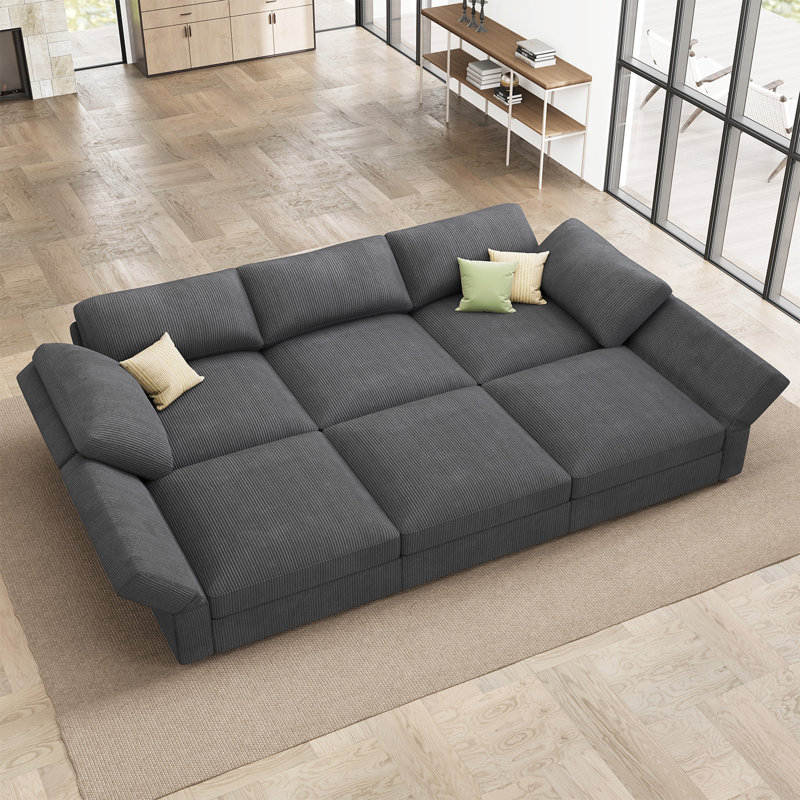 Bouley 118" W Modular Corduroy U-Shaped Sectional with Storage , Gray Corduroy