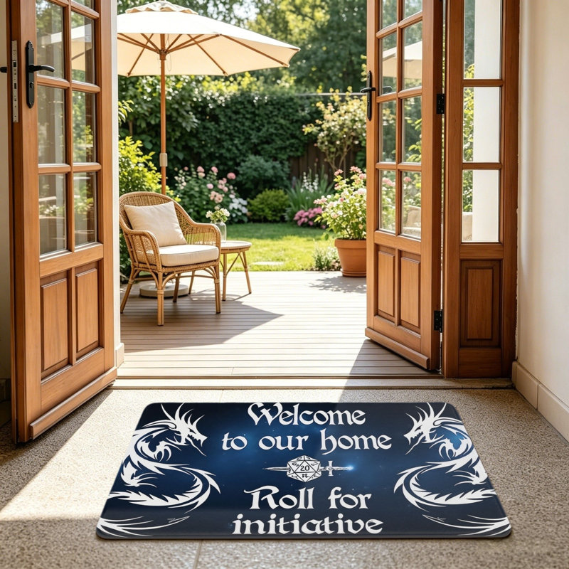 Tapis de bienvenue D & D Dragon Dice, 24 po x 36 po, pour l'extérieur et l'intérieur, bleu et blanc