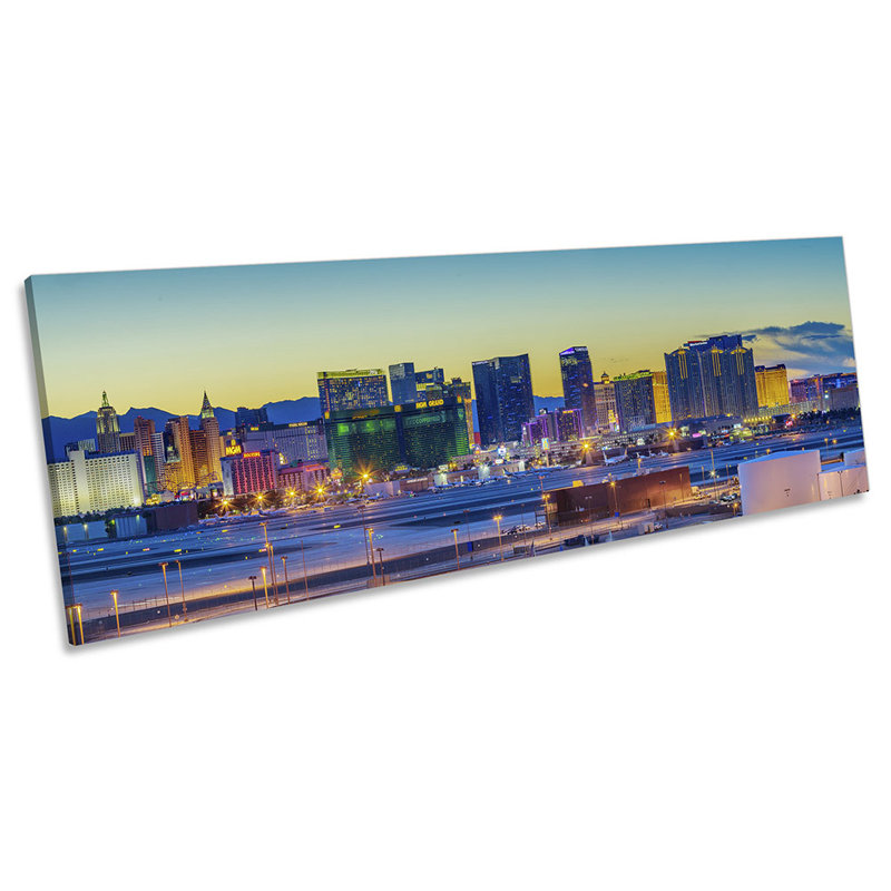 Las Vegas Strip City Skyline - Wrapped Canvas Panoramic Print, 30.48cm H x 91.44cm W x 2cm D