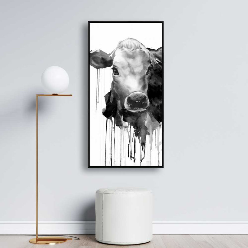 Jersey Cow - Gray Kitchen Framed Canvas for Home Decor