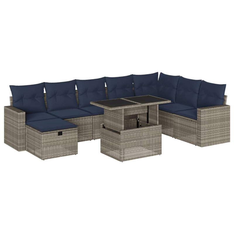 Ensemble de 9 canapés de jardin avec coussins pour l'extérieur, Marine, Gris