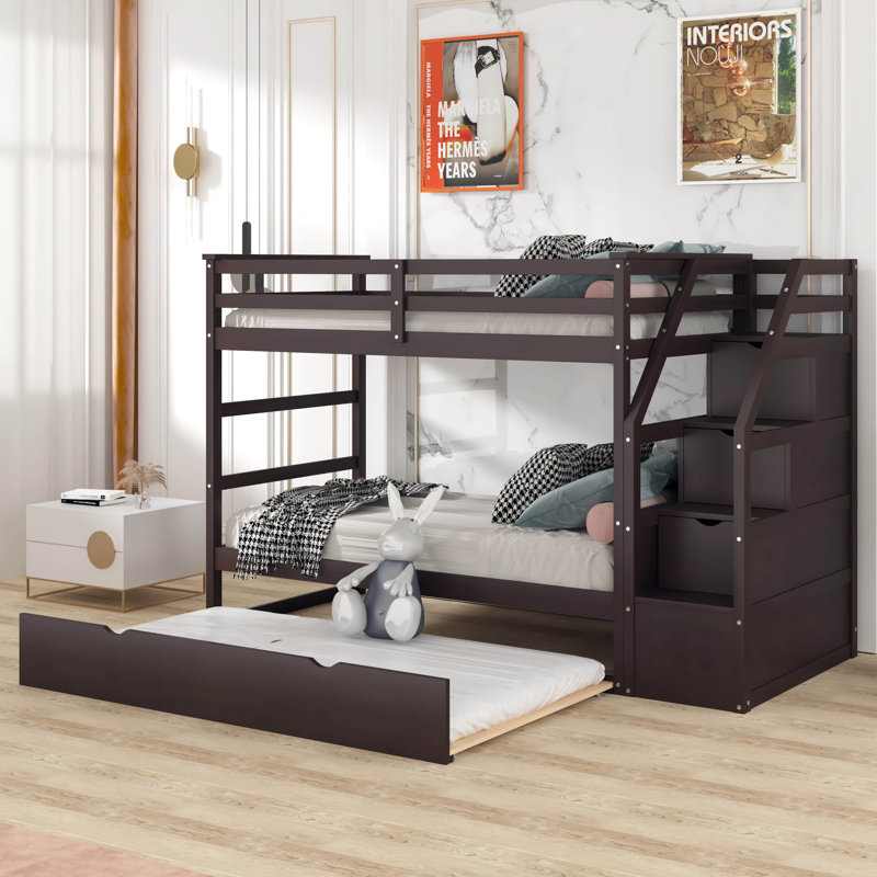Fatlume Kids Twin Over Twin Bunk Bed with Trundle, Espresso