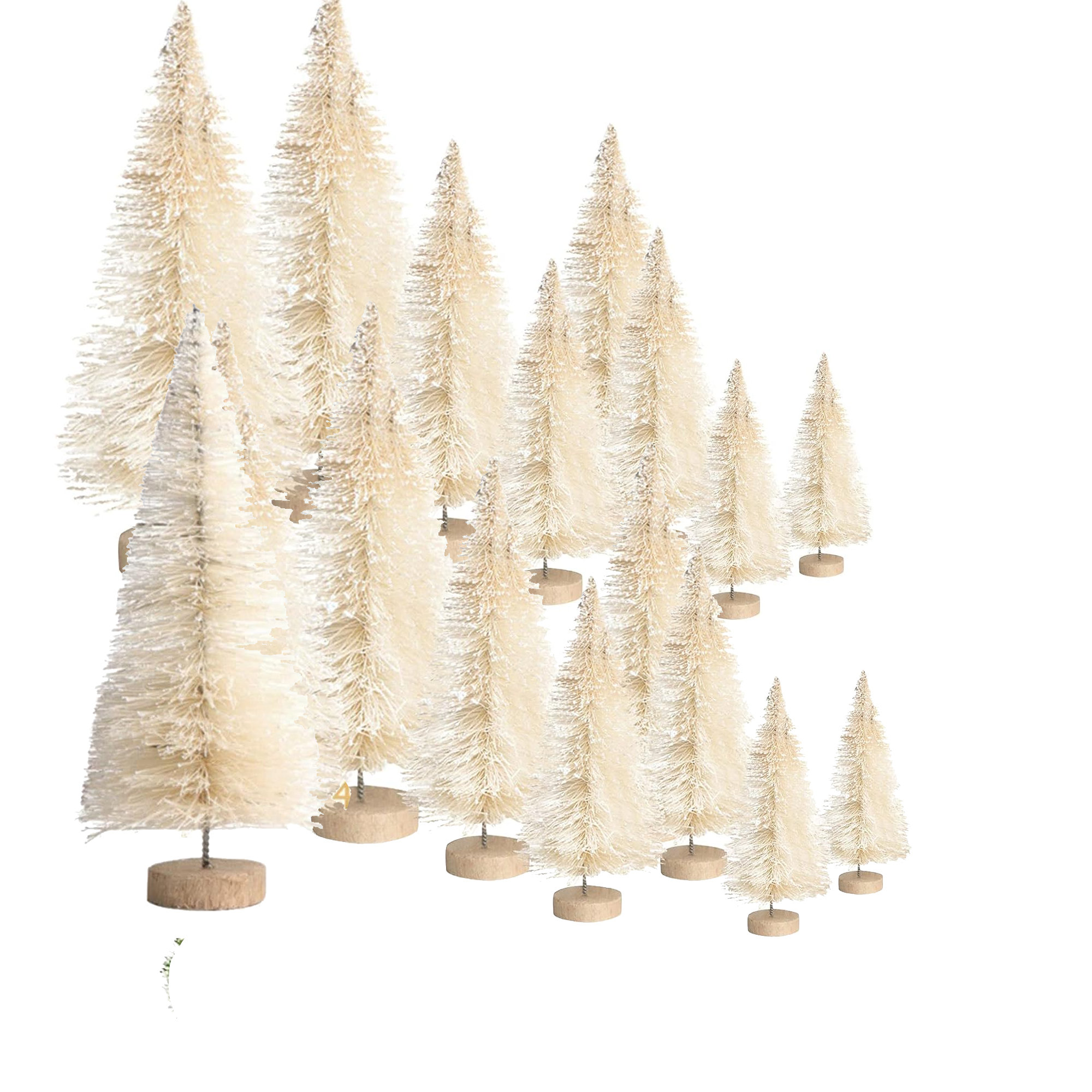 miniature christmas trees with lights