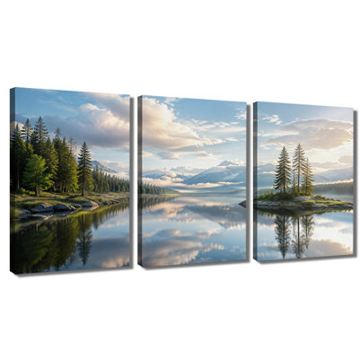 3‑panel wall art Mountain Lake Forest Reflection Wrapped Canvas Print