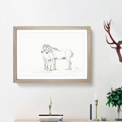 Sketch of Two Horses by Jean Bernard - Picture Frame Drawing Print on MDF
