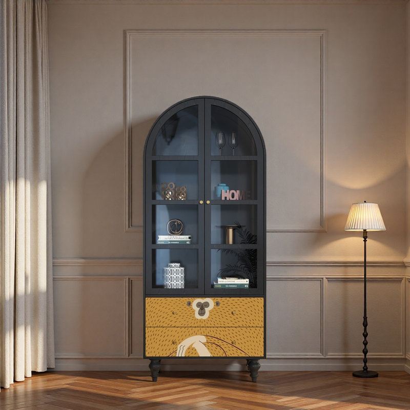 Vitrine en bois massif avec tiroirs