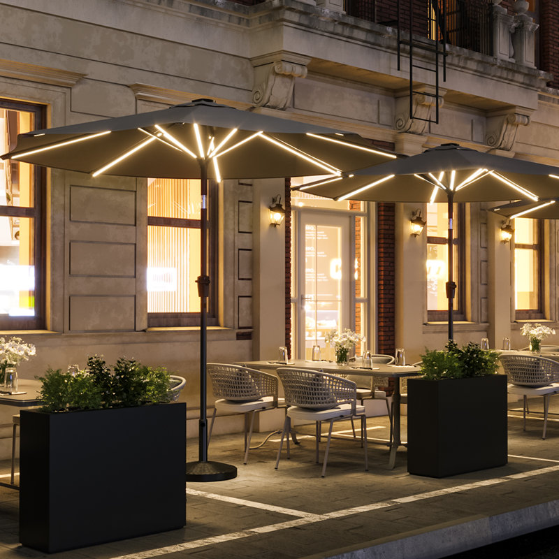 Aissa 3m Traditional Parasol with LED Light, Dark Grey