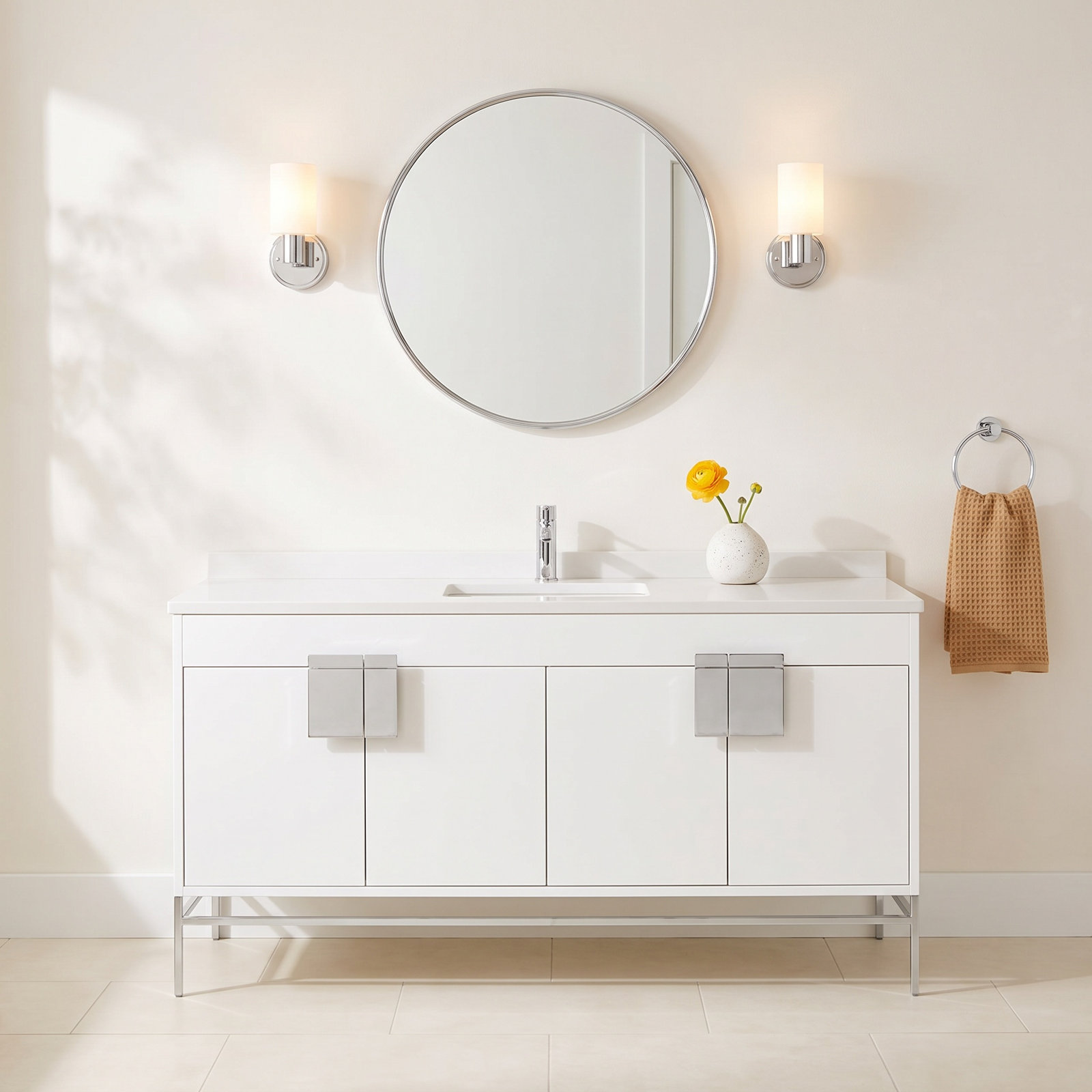 Maisie 60 " Single Bathroom Vanity, White, Polish Chrome