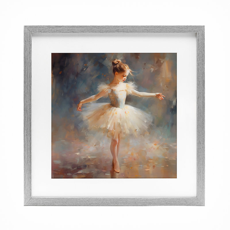 Ballerine en tutu blanc, reproduction encadrée sous verre, design by Creative Studio, H 13 po x l 13 po, Cadre de ferme gris