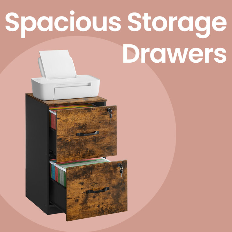 16.1'' Wide 2 Drawers File Cabinet with Lock, Brown
