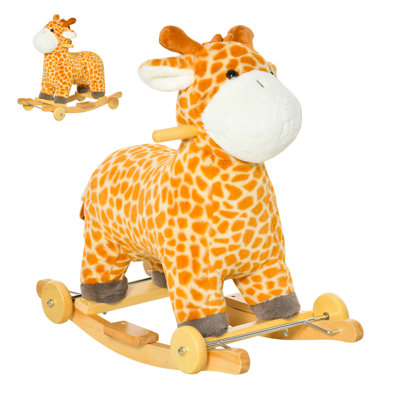Cheval à bascule 2 en 1 pour enfants, cheval à bascule en forme de girafe avec sons réalistes pour enfants de 3 à 6 ans, jaune （Il est conçu pour un seul cavalier.）