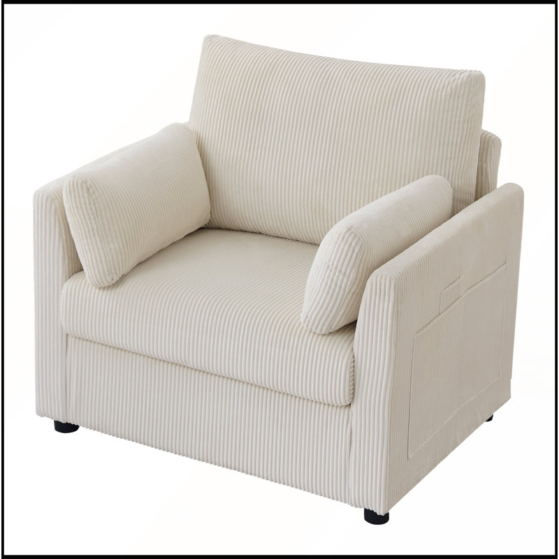 Fauteuil d'appoint rembourré 37,75 pouces en velours côtelé avec poches latérales, canapé simple moderne avec 2 coussins pour le salon et la chambre à coucher