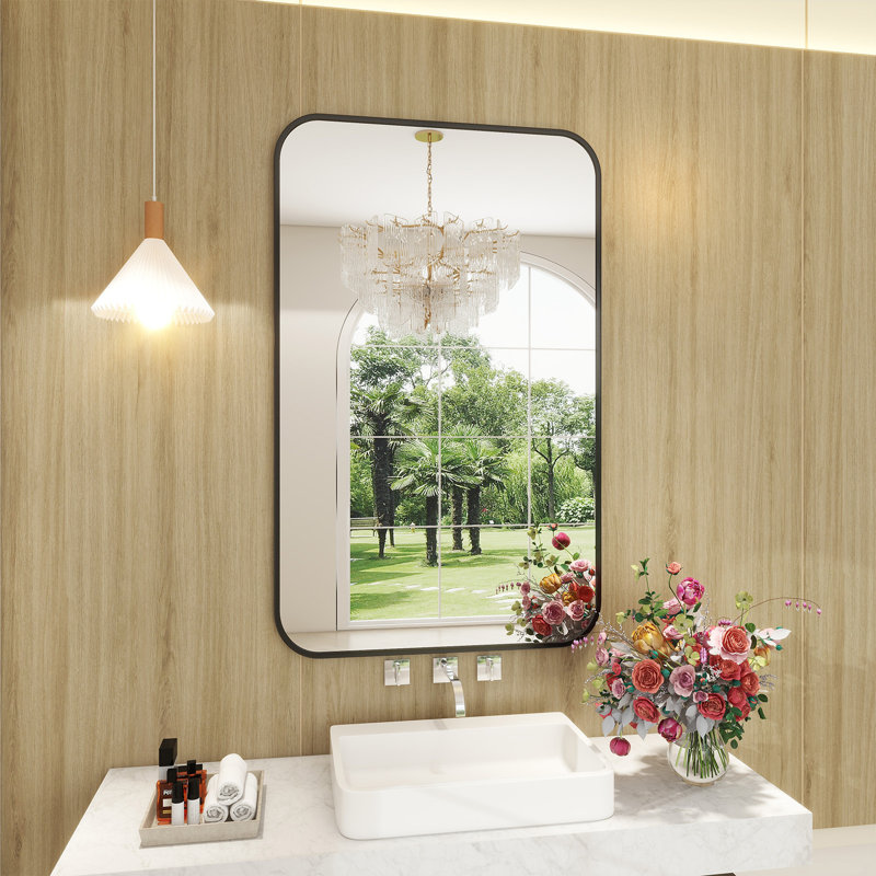 Flat Aluminum Framed Rectangle Wall Accent Mirror, Black, 61cm H x 91.4cm W