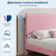 Structure de lit simple, lit plateforme avec tête de lit rembourrée en velours côtelé et station de charge