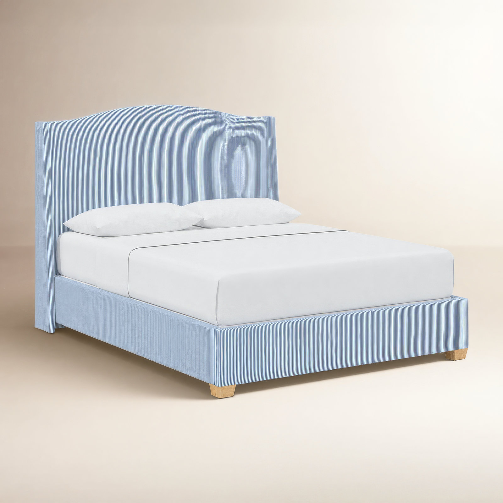 Allis Wingback Bed, Queen, Prep Stripe Blue