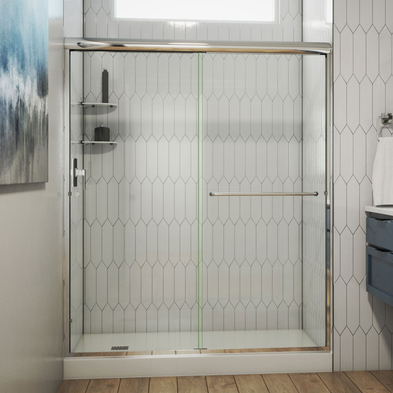 DreamLine Alliance Pro 56 - 60 inch W x 70 3/8 inch H Semi-Frameless Bypass Shower Door in Chrome, 70.375", Clear, Chrome