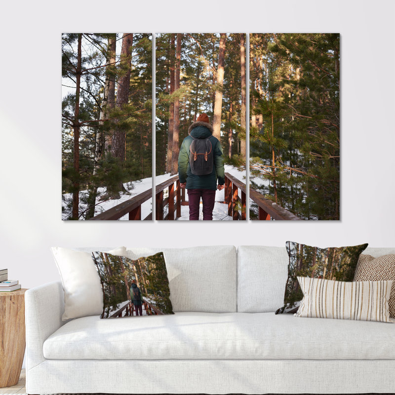 Randonnée dans la forêt d'hiver - ensemble d'art sur toile, H 28 po x l 36 po x P 1 po