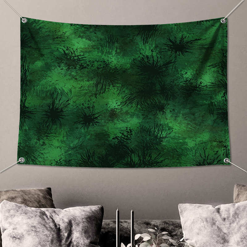 Tapisserie murale «Green Abstract Splatter» - Décoration murale éclaboussures, H 104 po x 88 avec 4 œillets