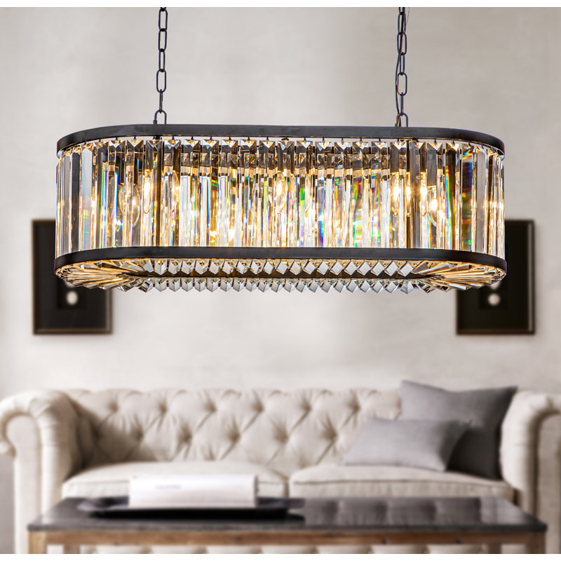 Lustre moderne 8 lumières pour salle à manger avec finition en fer forgé et cristaux Gerlene