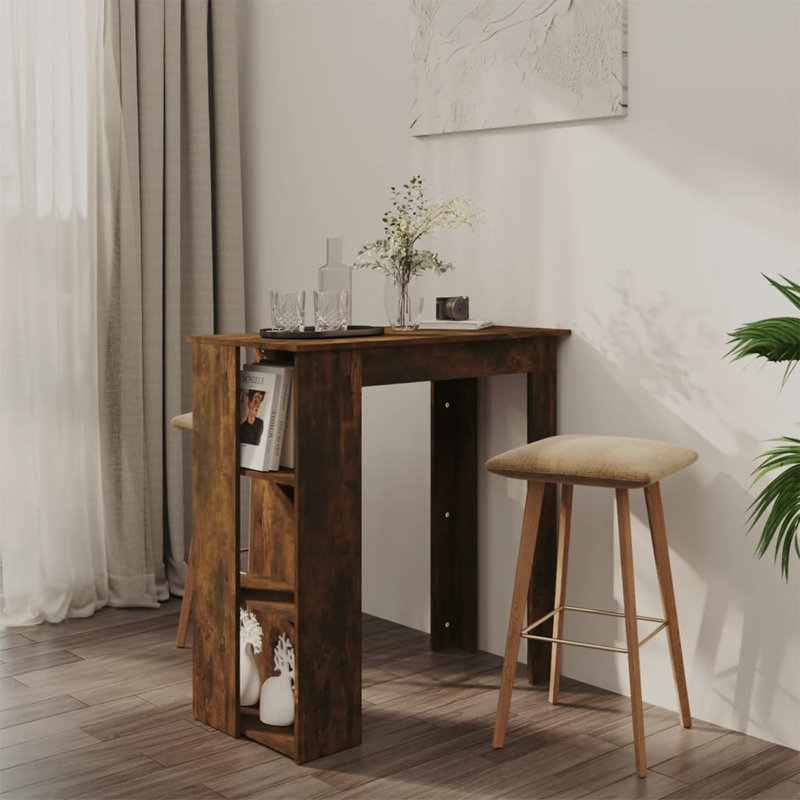 Bar Table Kitchen Pub Table Bistro Table with Shelf Engineered Wood, Smoked Oak