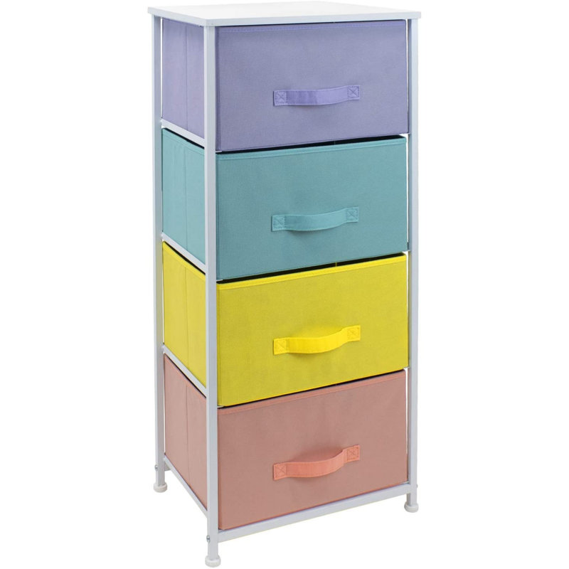 Commode 4 tiroirs l 11,87 po, Mauve / turquoise / jaune / pêche