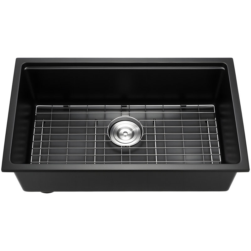 Évier encastré en composite de granit de 30 pouces pour rv, avec support enroulable et barre de cuisine de conception compacte, texture simple en pierre naturelle non poreuse
