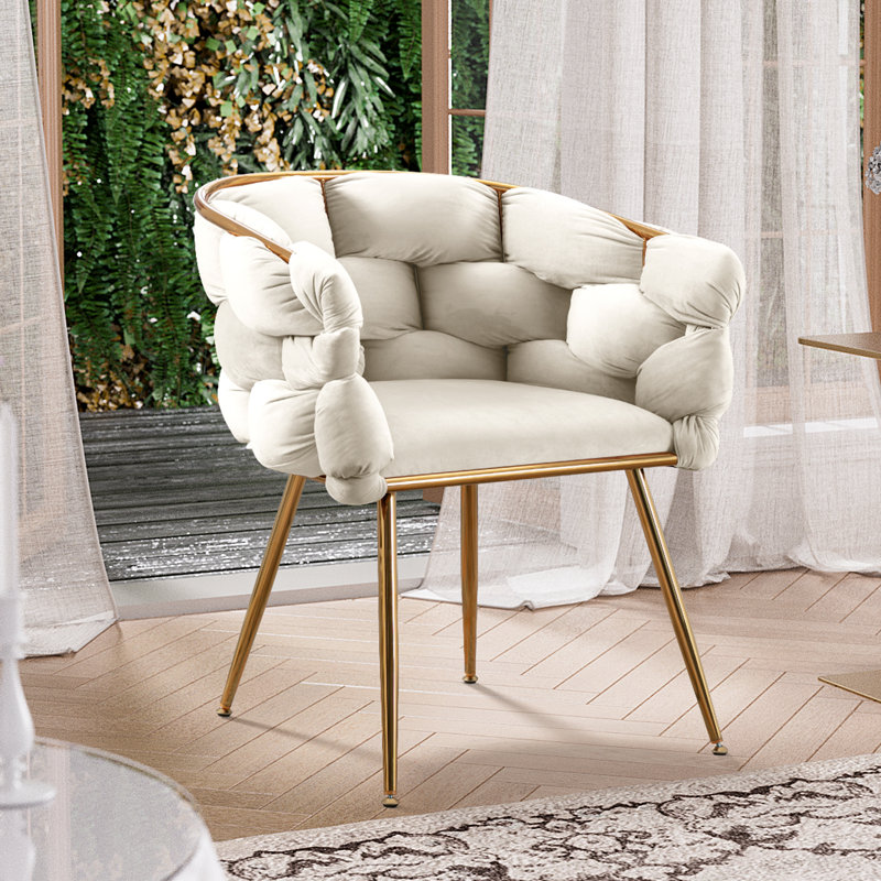 Hummera Upholstered Accent Chair, Ivory Velvet, 1