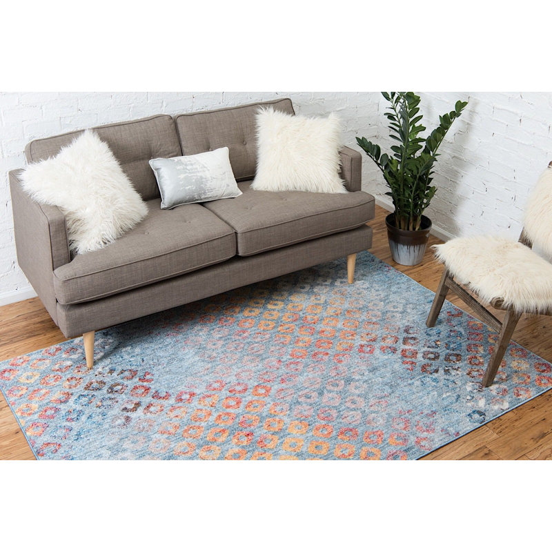 Tapis bleu ciel à motif géométrique Corvena, Rectangle 10 pi x 13 pi