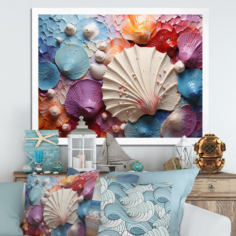 Coquillage côtier tranquillité sur toile, H 24 po x l 32 po x P 1 po, Cadre simple blanc