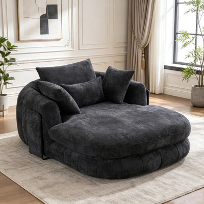 Méridienne surdimensionnée en chenille, canapé-lit à siège en forme de nuage profond avec poche de rangement latérale et coussins décoratifs assortis, fauteuil de lecture intérieur sans assemblage pour le salon, coin lecture