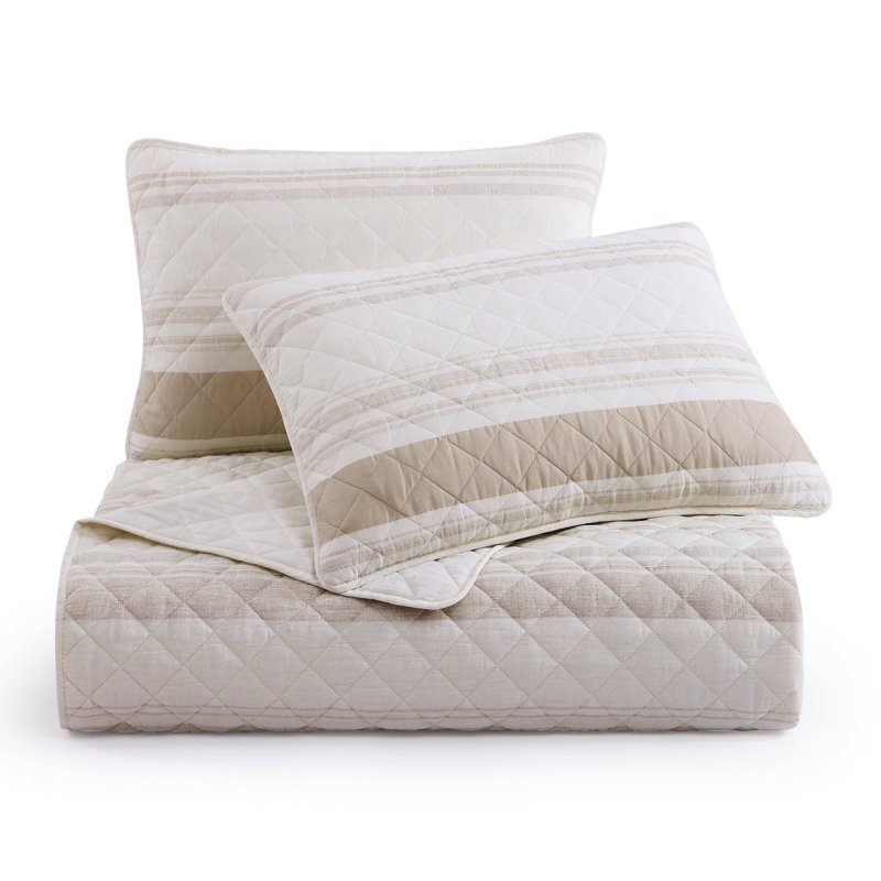 Ensemble de courtepointe Mystic Stripe, Taupe, Courtepointe très grand et 2 très grandes taies 
