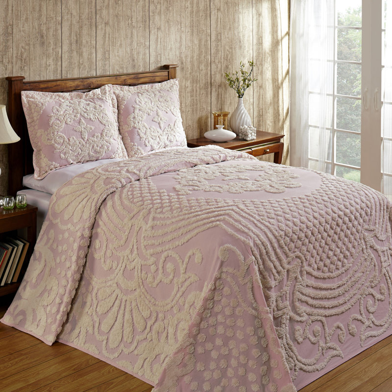 Florence Standard 100% Cotton Floral Pattern Coverlet/Bedspread with Sham Set, Full/Double Bedspread + 2 Standard Shams, Pink