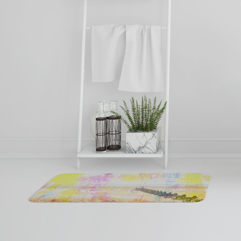 Pelfrey Memory Foam Non-Slip, No Pattern, Yellow, Ocean Pier Abstract