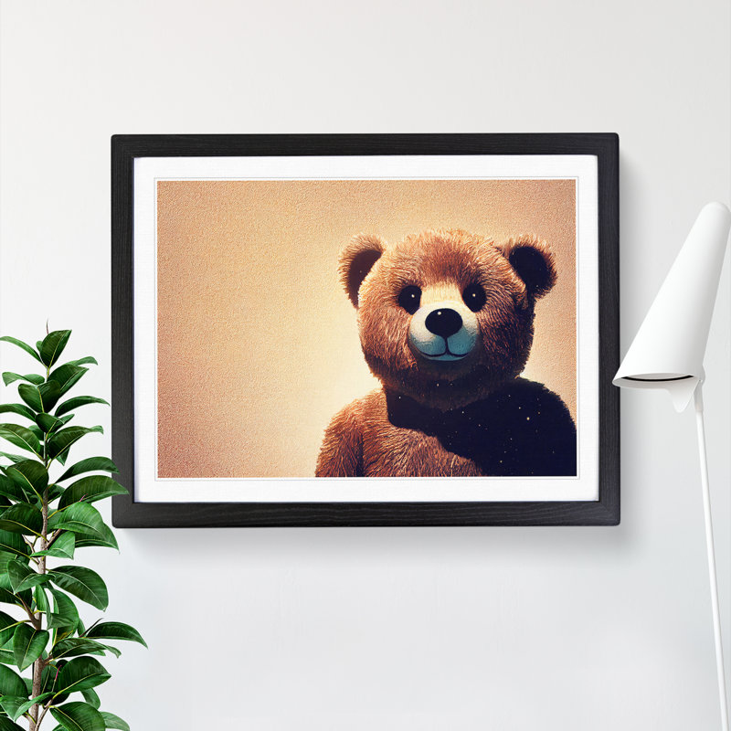 A Teddy Bear - Single Picture Frame Print, 46cm H x 64cm W x 2cm D, Black
