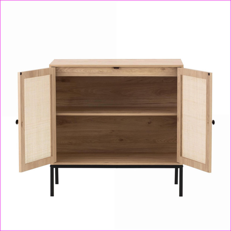 Console, 2 pièces avec portes en rotin | Moderne classique | Pieds en bois aggloméré | H 31,5 po