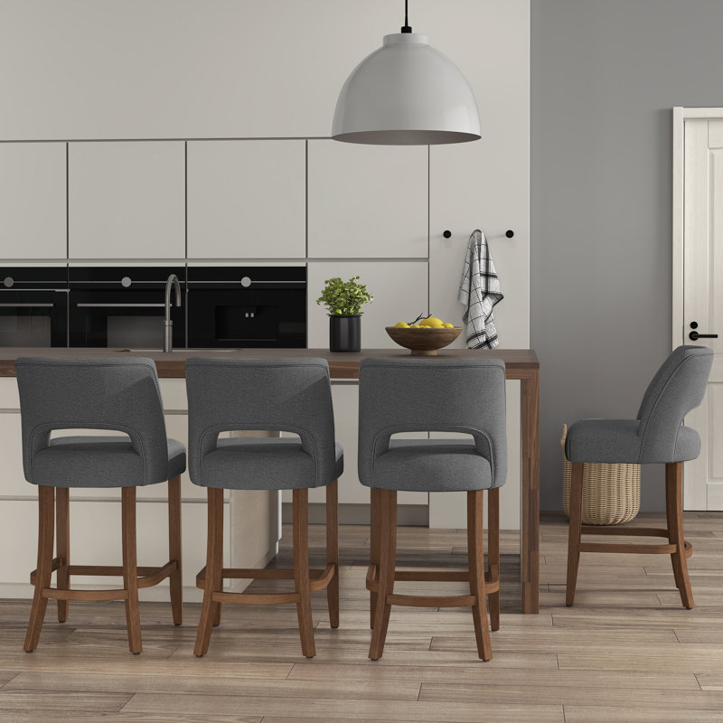 Tabouret de comptoir rembourré en bois massif, 4, Tissu gris