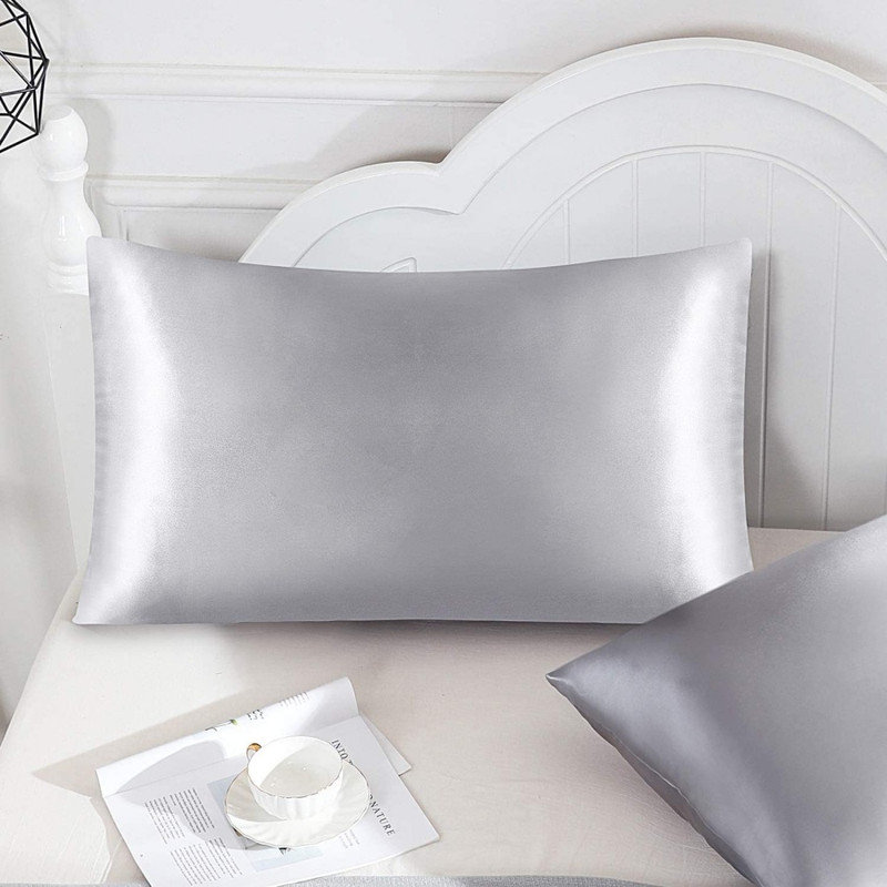 Set of 2 Satin Silk Pillowcases for Skin and Hair, Satin Pillow Cases for Women with Envelope Closure, Soft Breathable Smooth Cooling Silk Pillow Covers for Gifts, Gray 51*66cm