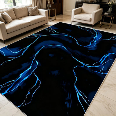 1PC Neon Blue Swirl Abstract area rugs for Living Room, Soft and Comfortable, Suitable for all seasons, easy-to-maintain, machine washable Indoor floor mat, Under Table Farmhouse suitable for dining table, bedroom, entryway, home office, patio,