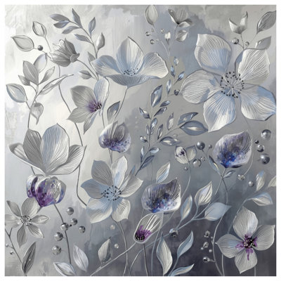 Tapisserie murale fleurs grises et blanches