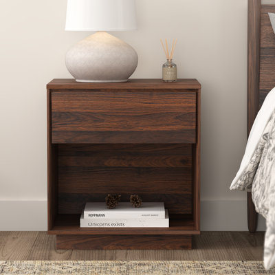 Table de chevet en bois avec tiroir et tablette ouverte, table d'appoint minimaliste pour chambre à coucher, salon