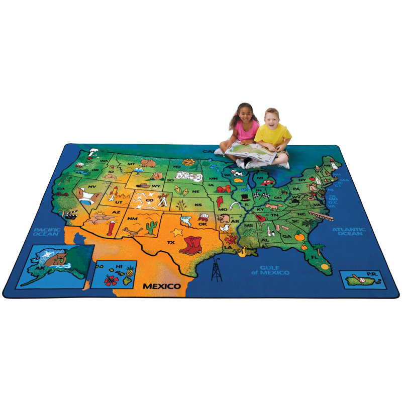 Tapis bleu / vert USA, Rectangle de 6 pi x 9 pi