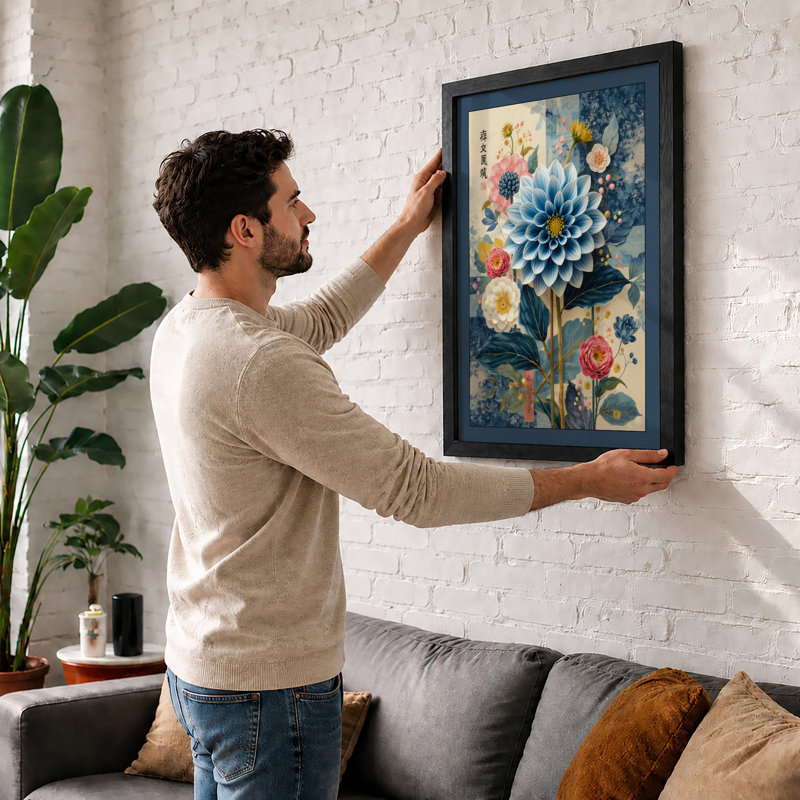 Dahlia Dreams Botanical - Framed Print, Black, A4 - 29.7 x 21.0 cm