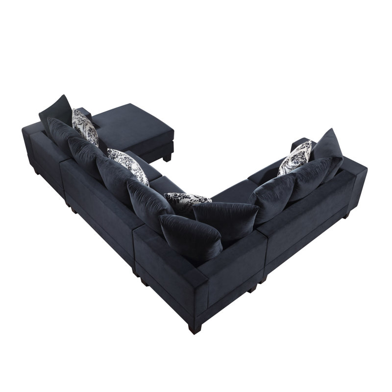 Saffanah Velvet U-Shaped Sectional Left Hand Facing, Black Velvet