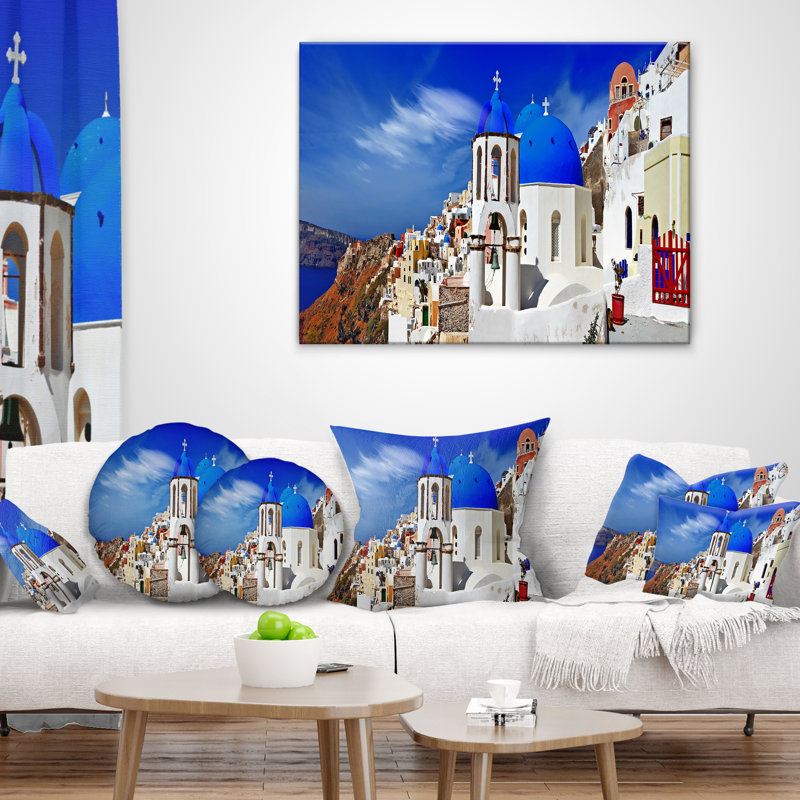Oia Village, Grèce, paysage, paysage, coussin imprimé, 16 po x 16 po, Coussin décoratif