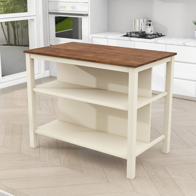 Kianne Wood Stationary Kitchen Island With Shelves