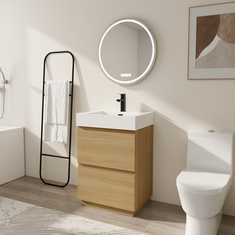 Meuble-lavabo moderne 24 po avec lavabo simple et rangement à double tiroir, 24"