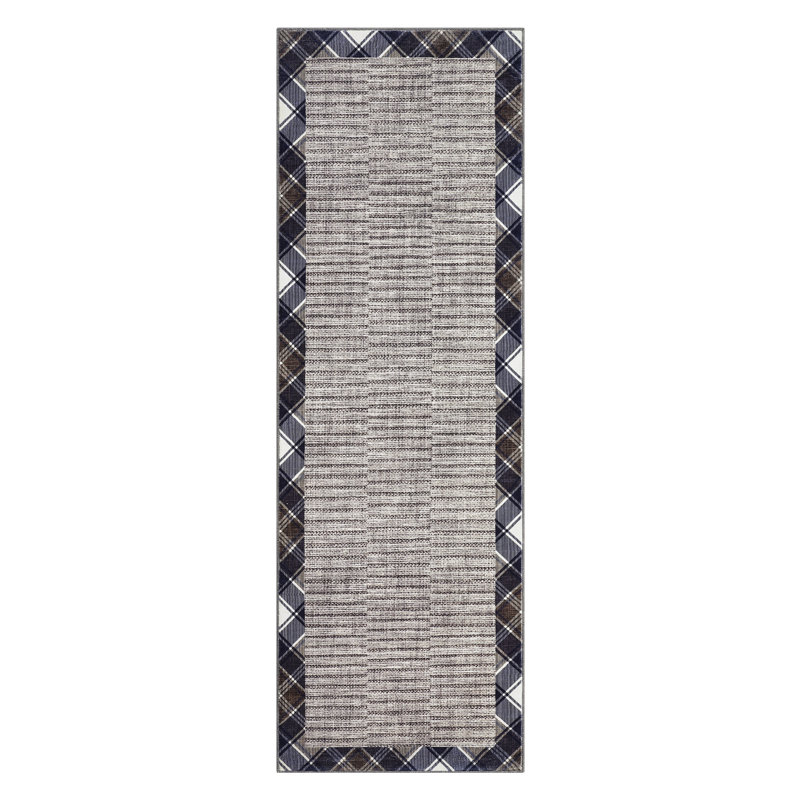 Modern Checkered Bordered Area Rug Machine Washable Rug Low Pile Throw Carpet Non Slip Non Shedding Floor Cover Stain Resistant Folding Carpet For Home Decor