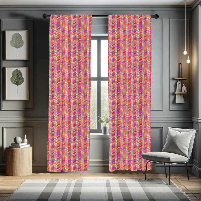 Paire de rideaux semi-transparents avec passe-tringle Chevron, 28 po x 63 po