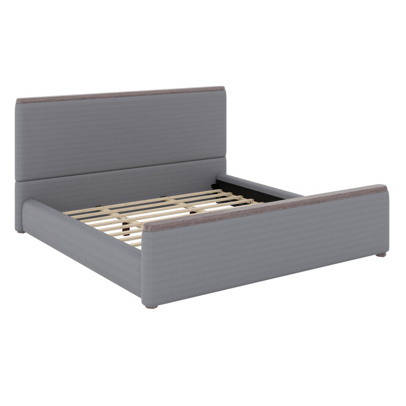 Lit plateforme avec sommier à lattes robuste et tête de lit rembourrée pour chambres modernes, Très grand lit, Gris